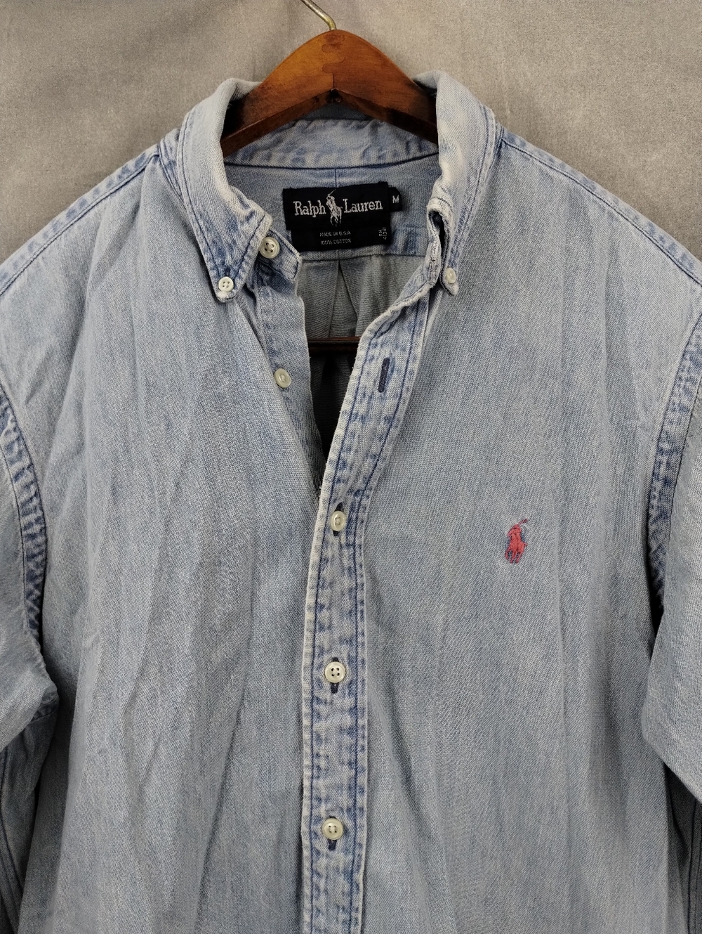 Authentic Ralph Lauren Distressed Denim Shirt USA Made True Vintage Polo
